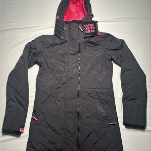 Superdry Women's Black Ski Jacket with Pink Highlights